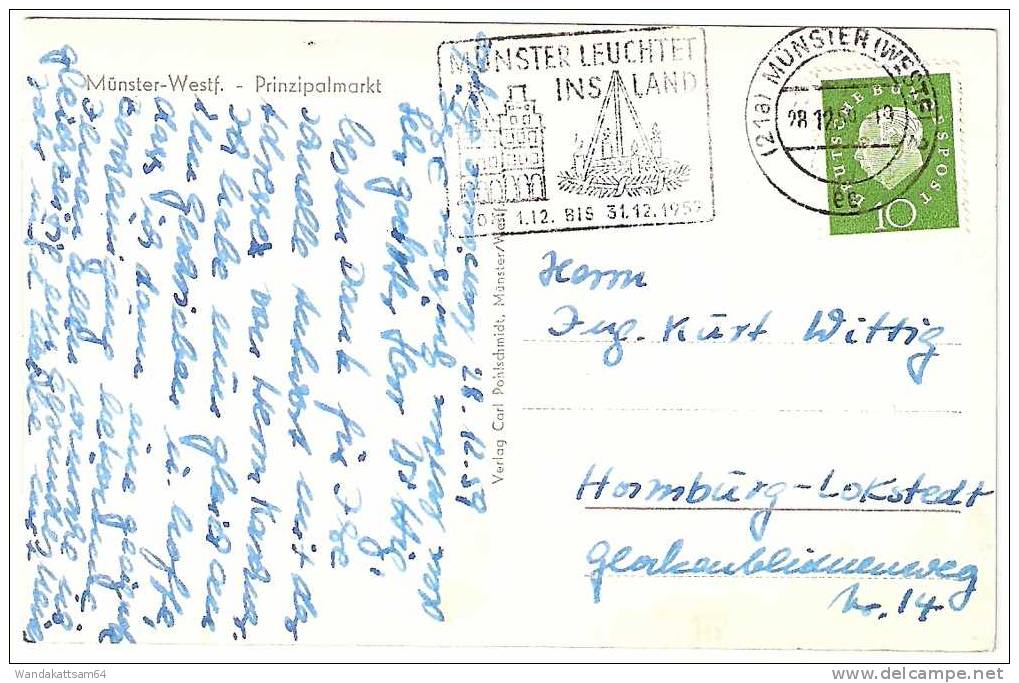 AK Münster-Westf. - Prinzipalmarkt 28.12.59.-19 (21a) MÜNSTER (WESTF) 2 Ee U. Werbestempel MÜNSTER LEUCHTET INS LAND Vom - Muenster