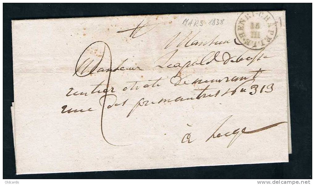 Belgique Précurseur 1838 Lettre Avec T18 "HENRI-CHAPELLE". - 1830-1849 (Belgique Indépendante)