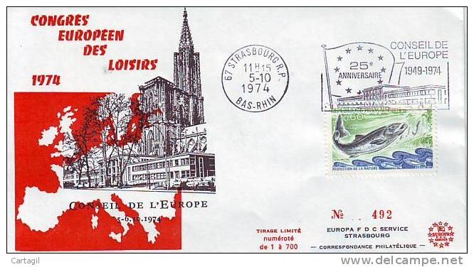 Enveloppe Congrès Européen Loisirs 1974 Avec Flamme 25 Ans Conseil De L´Europe  à Strasbourg - European Community