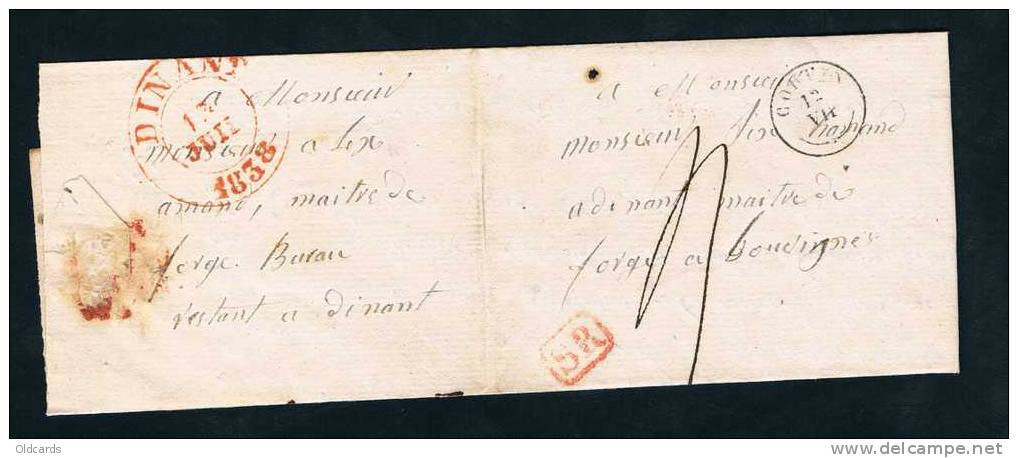 Belgique Précurseur 1838 Lettre Avec T18 COUVIN + SR + Bureau Restant. - 1830-1849 (Belgique Indépendante)