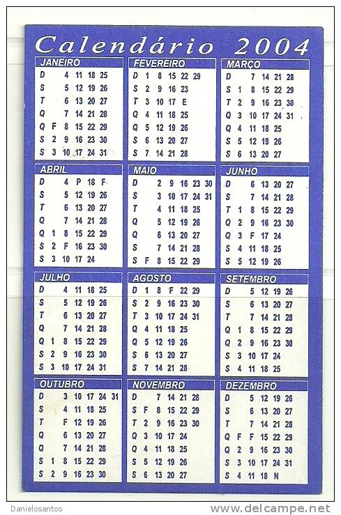 2004 Pocket Poche Bolsillo Calender Calandrier Calendario  Portugal Churrascaria - Small : 2001-...