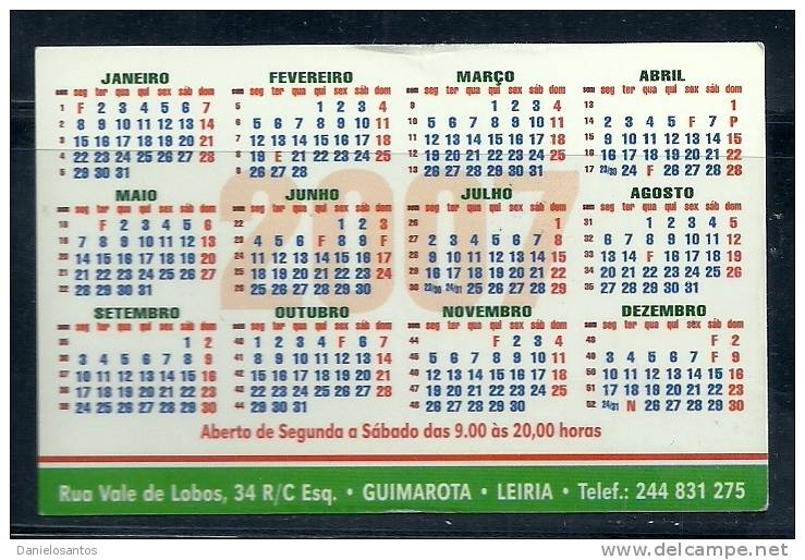 2007 Pocket Poche Bolsillo Calender Calandrier Calendario Portugal Rações Animais - Small : 2001-...