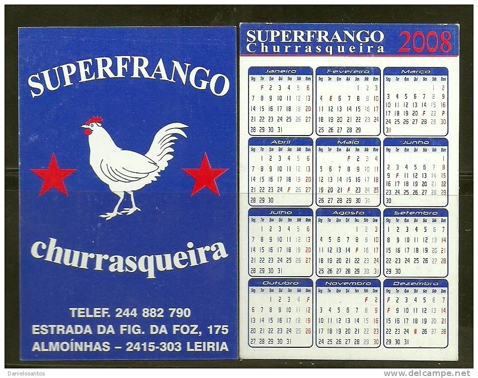 2008 Pocket Poche Bolsillo Calender Calandrier Calendario Portugal Churrasqueira - Small : 2001-...