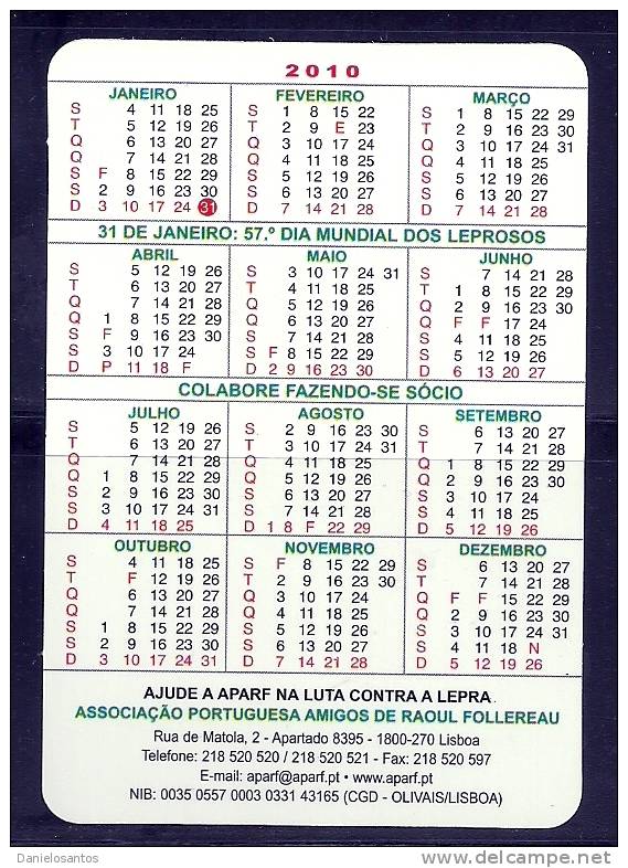2010 Pocket Poche Bolsillo Calender Calandrier Calendario Portugal APARF - Small : 2001-...