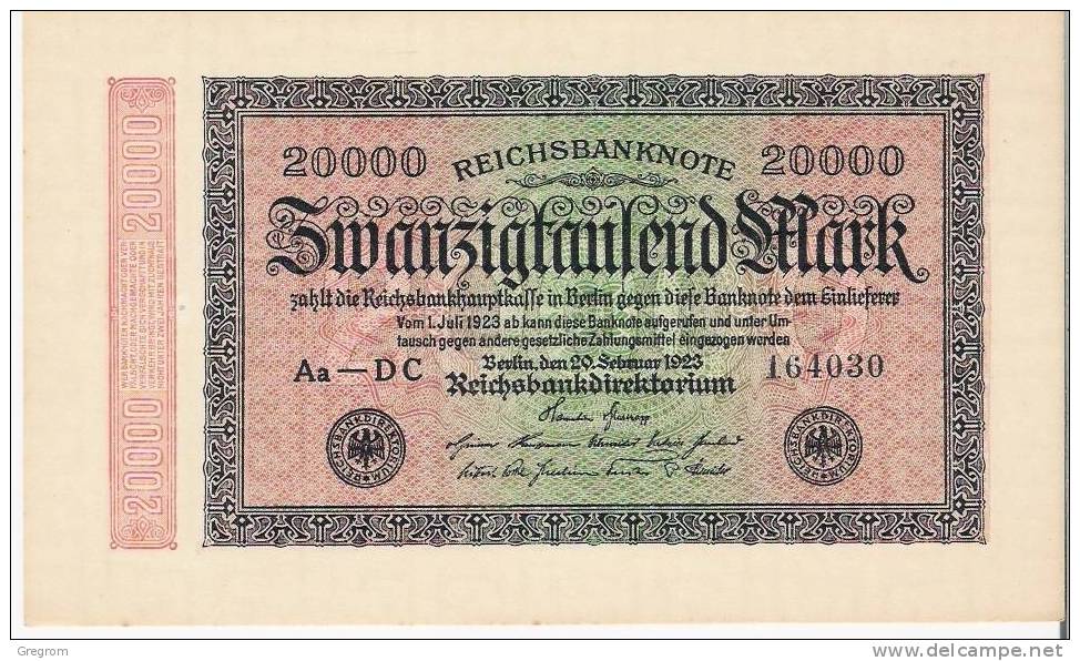 ALLEMAGNE -GERMANY  20000 MARK  Jamais Circulé Lettres Aa -DC 164030  Rare - 20.000 Mark