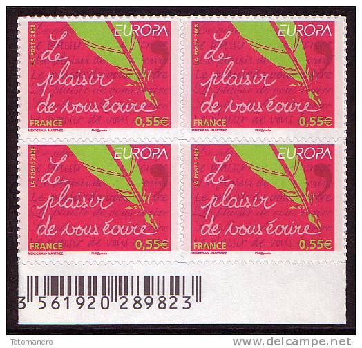FRANCE/Frankreich EUROPA 2008 "The Letter" On Adhesive Paper** Block Of 4v - 2008
