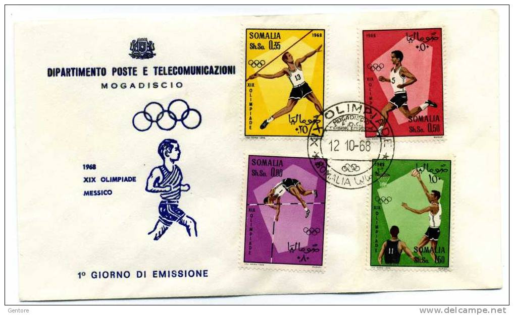 SOMALIA AFIS 1968  Mexico Olympic Games Cpl Set Of 4 On FDC - Somalië (AFIS)