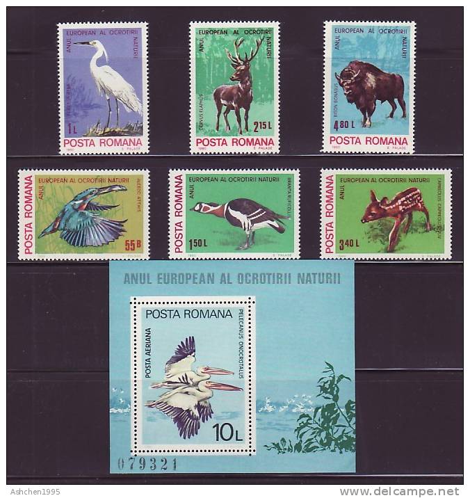 Romania Rumanien 1980, Mi 3705-3710 Bl. 167, European Nature Protection Year, Animals --- MNH ** - Unused Stamps