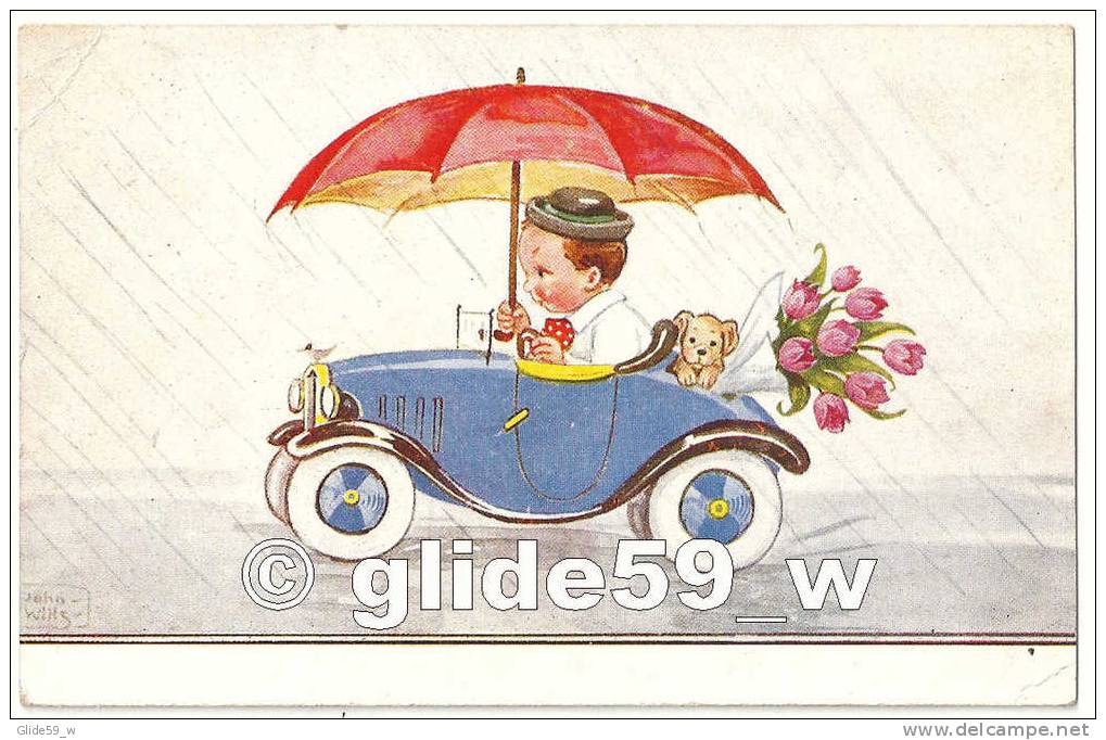 Tacot Avec Garçonnet, Parapluie, Chien Et Bouquet De Fleurs (John Wills) - W. S. B. S. N° 7071-2 - Wills, John