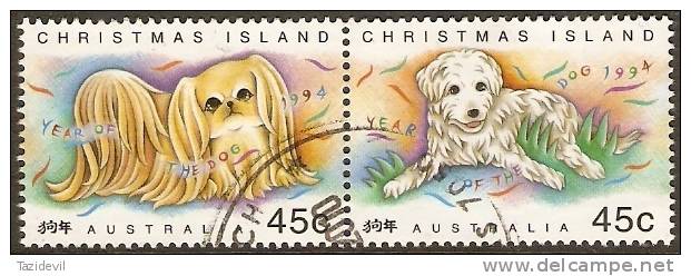 CHRISTMAS ISLAND - USED - 1994 90c Year Of The Dog, Joined Pair - Christmas Island