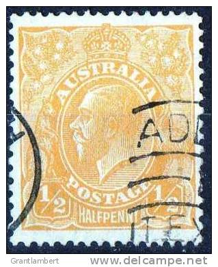 Australia 1926 King George V 1/2d Orange - Small Multiple Wmk P 13.5 Used - Adelaide Double - Actual Stamp - SG94 - Oblitérés