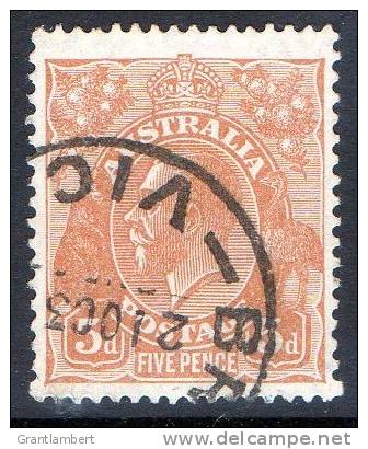 Australia 1926 King George V  5d Orange-brown - Small Multiple Wmk P 13.5 Used - Actual Stamp - VIC - SG103a - Oblitérés