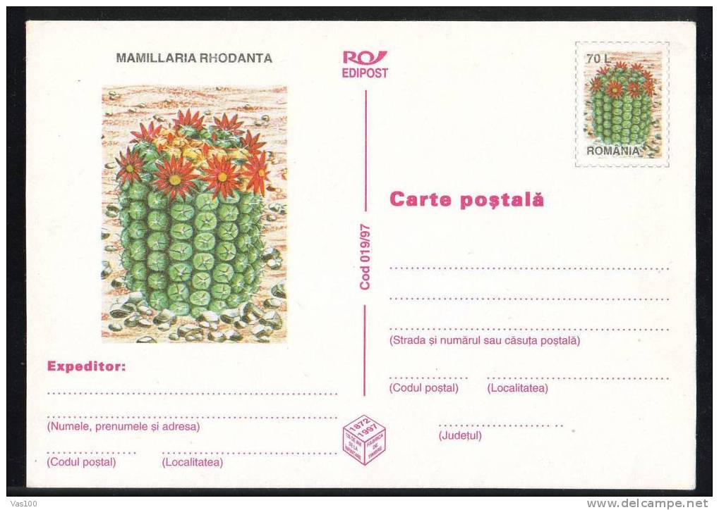 ROMANIA 1997 Entier Postaux Stationery POSTCARD,with Cactusses,cactus.(D) - Cactus