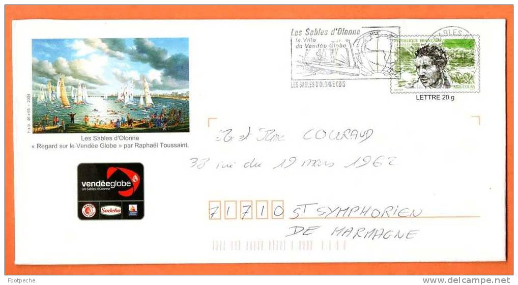 FLAMME              LES SABLES D'OLONNE     ALAIN COLAS  VENDEE GLOBLE    2004   Entier Postal   N° 3900 - Mechanical Postmarks (Advertisement)