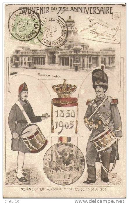 SOUVENIR Du 75e ANNIVERSAIRE - 1830 - 1905 - Insigne Offert Aux Bourgmestres De La Belgique - Festivals, Events