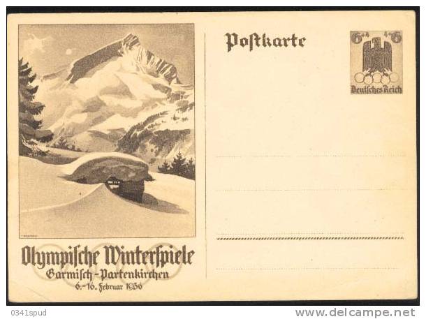 Jeux Olympiques Hiver 1936  Garmisch Partenkirchen  Entier Postal Postal Stationery - Winter 1936: Garmisch-Partenkirchen