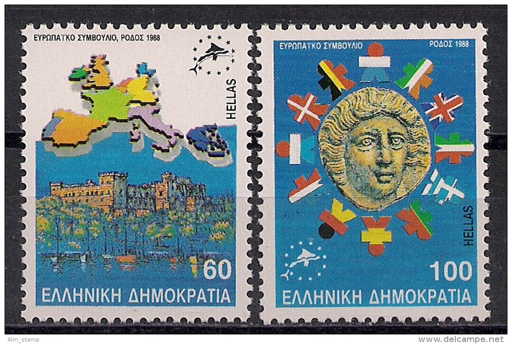 1988 Gréce Griechenland   Mi. 1715-6 A ** MNH Konferenz Der Ministerpräsidenten Der Europäischen Gemeinschaft, Rhodos. - Unused Stamps