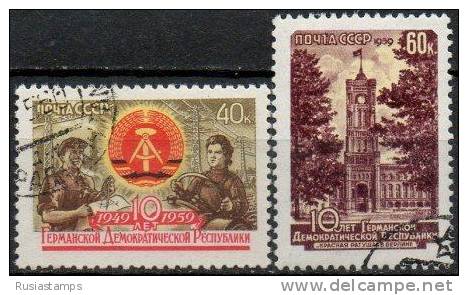 RUSSIA (USSR) -(5932)-YEAR 1959-Michel 2271 To 2272-- 10th Anniversary Of German Democratic Republic--complete Set Used - Oblitérés