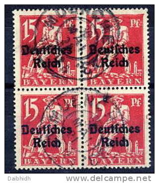 DEUTSCHES REICH Overprint On Bavaria 15 Pfg Block Of 4 Used  Michel 121 - Usados