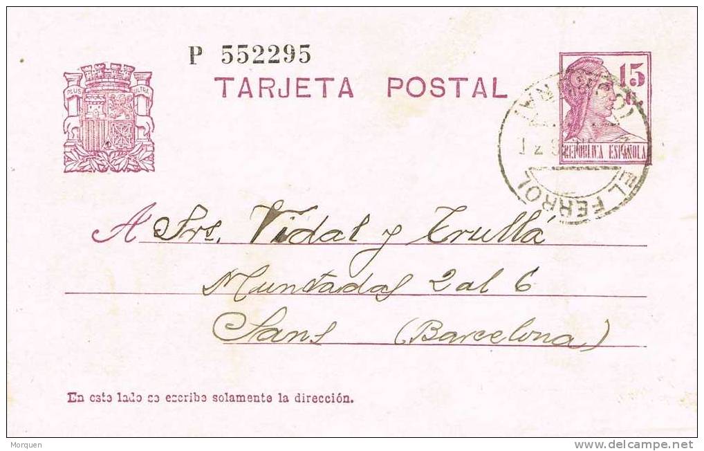 Entero Postal EL FERROL (Coruña) 1936. Republica - 1931-....