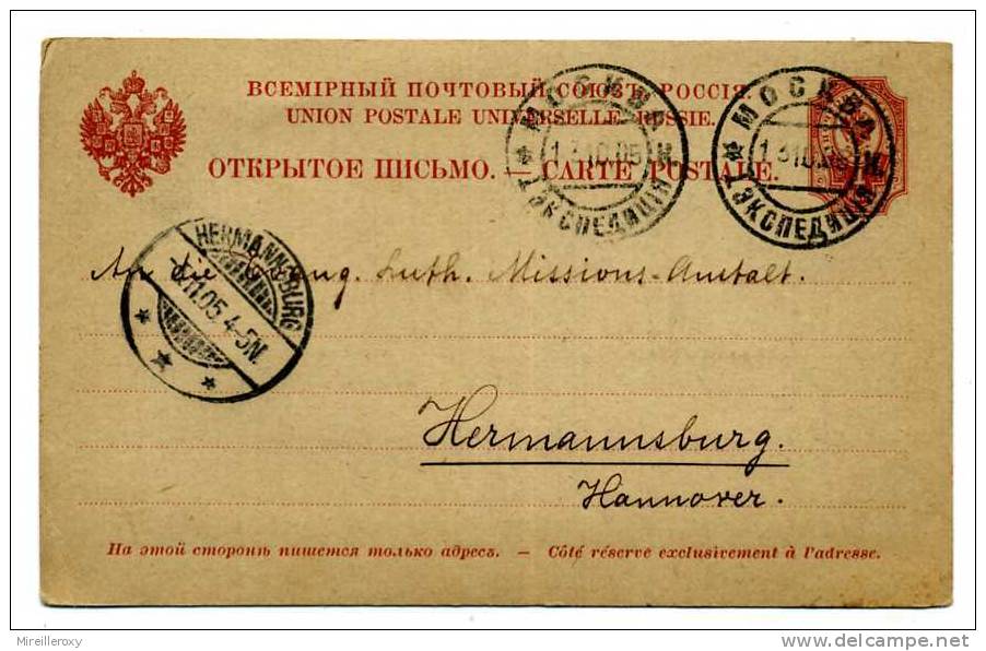 ENTIER POSTAL RUSSIE  URSS POUR  ALLEMAGNE  HERMANNSBURG  1905 / STATIONERY - Stamped Stationery