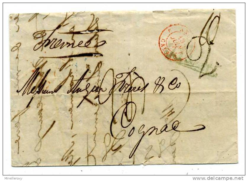 LETTRE POUR COGNAC 1840 / CACHET D ENTREE CALAIS / DE GRANDE BRETAGNE LONDRE - 1801-1848: Vorläufer XIX