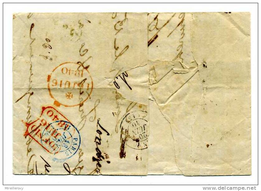 LETTRE POUR COGNAC 1840 / CACHET D ENTREE CALAIS / DE GRANDE BRETAGNE LONDRE - 1801-1848: Vorläufer XIX