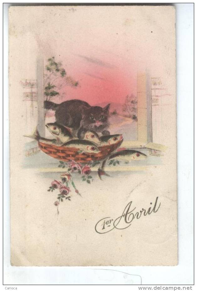 CPA ILLUSTREE CHAT ET POISSON EN 1923 - April Fool's Day