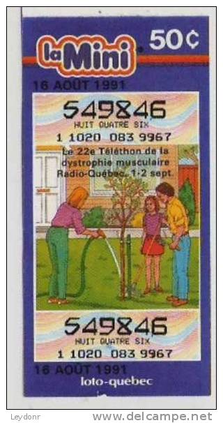Le 22e Telethon De La Dystrophie Musculaire Radio Quebec - Planting A Tree - La Mini Loto-quebec, Lottery Ticket 1991 - Loterijbiljetten