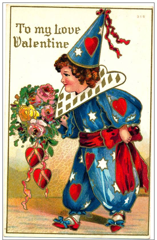 Clown With Hearts And Flowers Valentine - Valentinstag