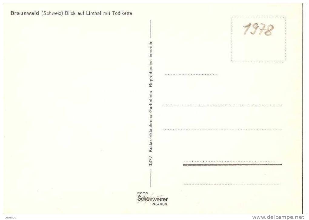 Braunwald Blick Auf Linthal Mit Tödikette 1978 - Linthal
