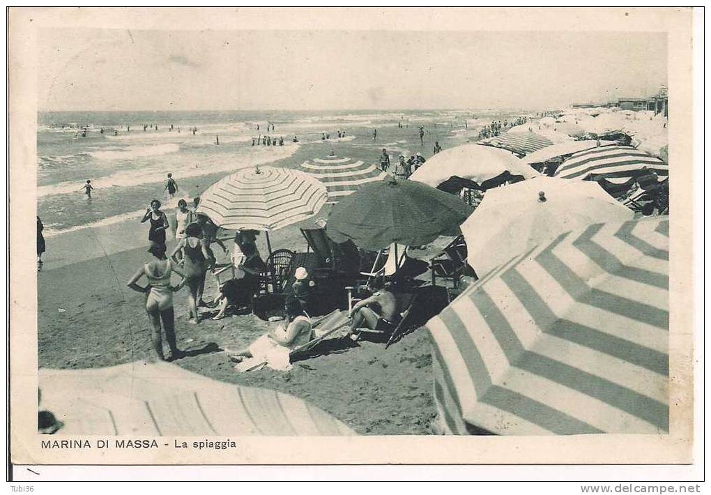 MARINA DI MASSA - LA SPIAGGIA -  B/N VIAGGIATA  1948 - ANIMATA - Massa