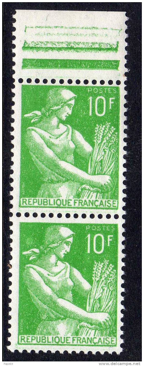 France N° 1115Ap  XX Type Moissonneuse: 10 F. Vert Variété Timbre Plus Petit  Tenant à Normal TB - Neufs