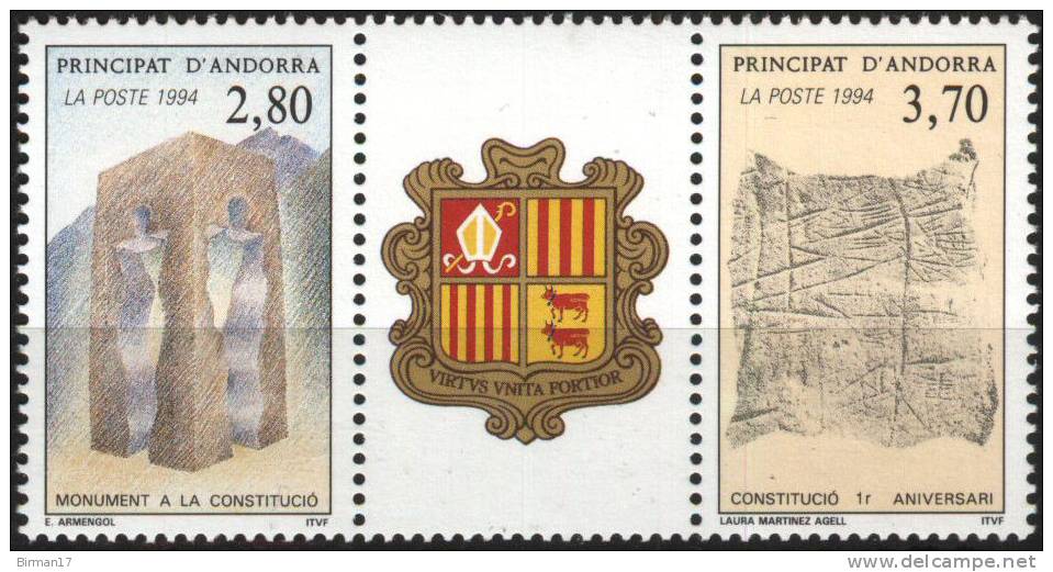 ANDORRE 1994 1er Anniversaire De La Constitution N° 443A YT Neuf ** Mnh - Neufs