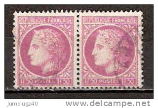 Timbre France Y&T N° 679 Obl.Paire.  Type Cérès De Mazelin.  1 F 50. Lilas. Cote 0,30 € - 1945-47 Cérès Van Mazelin