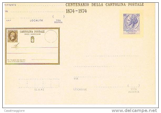 ITALIA - CARTOLINA POSTALE NUOVA 1974 *Centenario Della Cartolina Postale* Lire 55 - Interi Postali