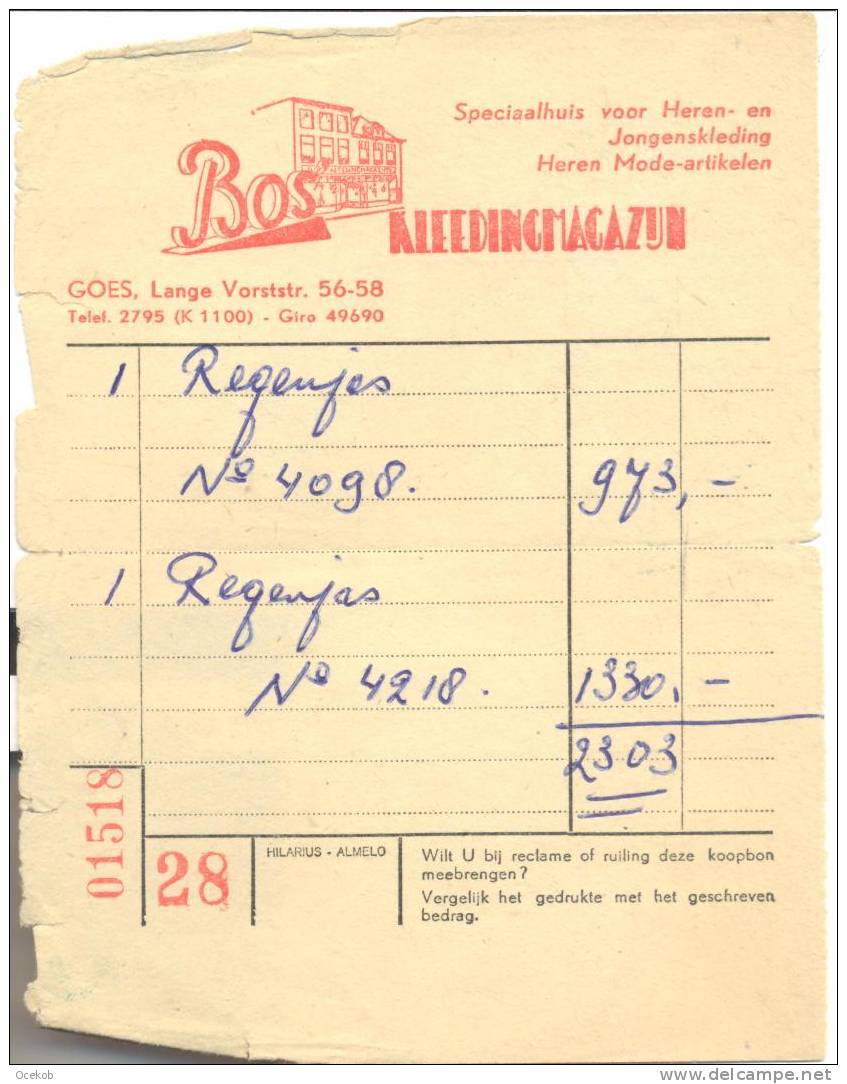 Factuur Kledingmagazijn Bos - Goes - Pays-Bas