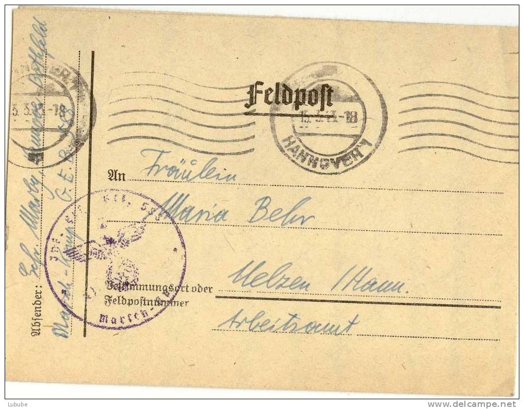 Feldpost Brief  "G.E.B. Marschkompagnie 588"  Hannover - Uelzen      1943 - Otros & Sin Clasificación