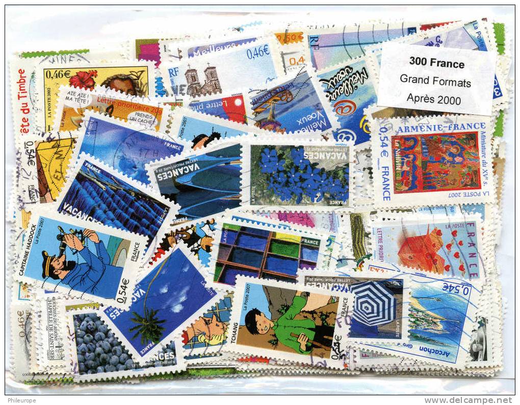 Lot De 300 Timbres Grands-formats De France Après 2000 - Sammlungen