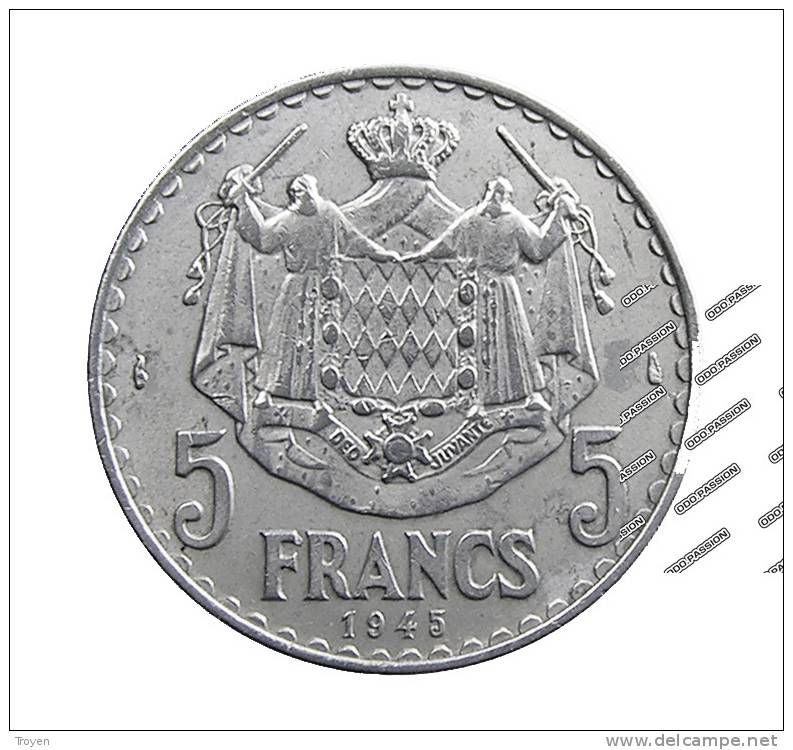 Monaco - 5 Francs -  1945 -   TB+ -  Alu - 1960-2001 Nouveaux Francs