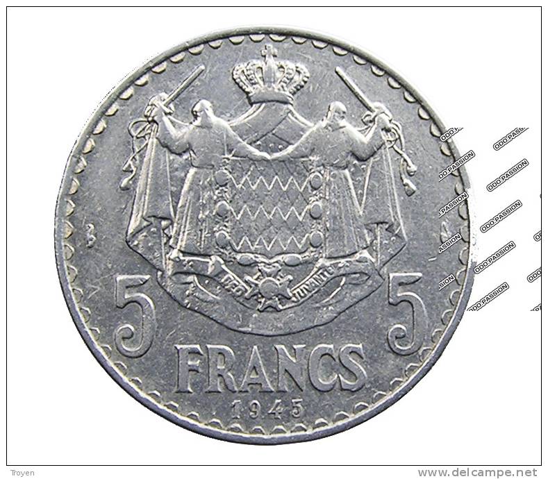 Monaco - 5 Francs -  1945 -   TTB -  Alu - 1960-2001 Nouveaux Francs