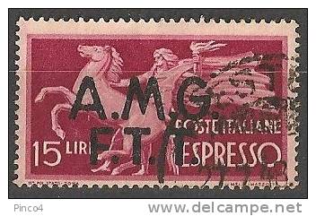 TRIESTE A   15 LIRE ESPRESSO SOVRASTAMPA SU DUE RIGHE USATO - Eilsendung (Eilpost)