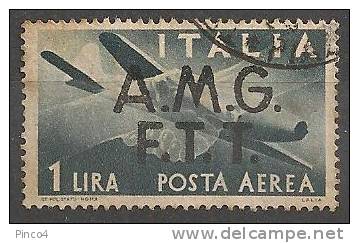 TRIESTE A   1 LIRA POSTA AEREA SOVRASTAMPA SU DUE RIGHE USATO - Poste Aérienne