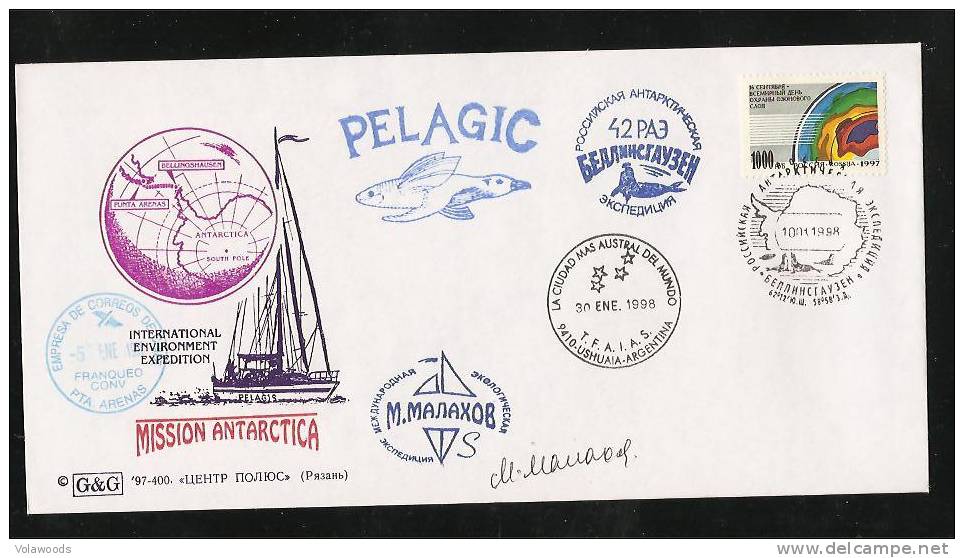 Russia - BUSTA Commemorativa: Stazione Bellinghausen/Punta Arenas - Con Annulli Speicali - EDIZIONE LIMITATA!!! - Brieven En Documenten