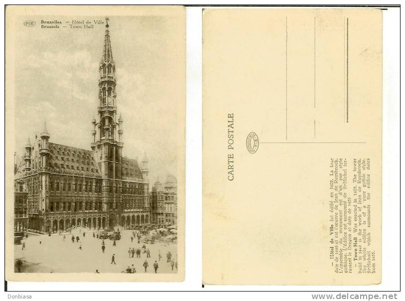 Bruxelles - Brussels: Hotel De Ville - Town Hall. Carte Postale Premiére ´900 (animée, Voitures, Ecc..) - Cafés, Hoteles, Restaurantes