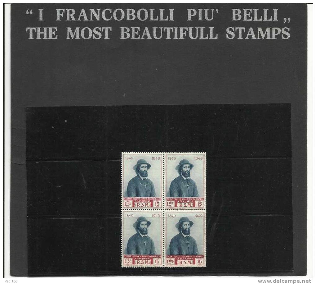 SAN MARINO 1949 GARIBALDI L.15 MNH QUARTINA - Nuevos