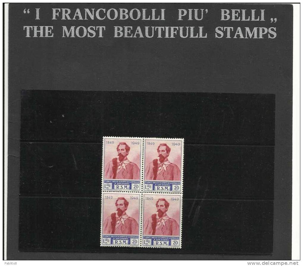 SAN MARINO 1949 GARIBALDI L.20 MNH QUARTINA - Unused Stamps