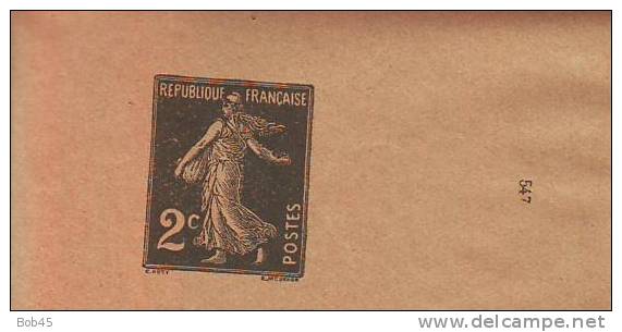 123 - Entier Postal Type Semeuse Fond Plein Inscription Maigre 2 C Vert Foncé N° 547 (Y&T 278-BJ1) - Bandas Para Periodicos