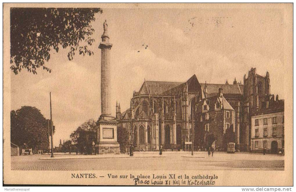 Nantes - Vue Sur La Place Louis XI Et La Cathedrale, 1936 Circulated Written In Esperanto Language - Nantes