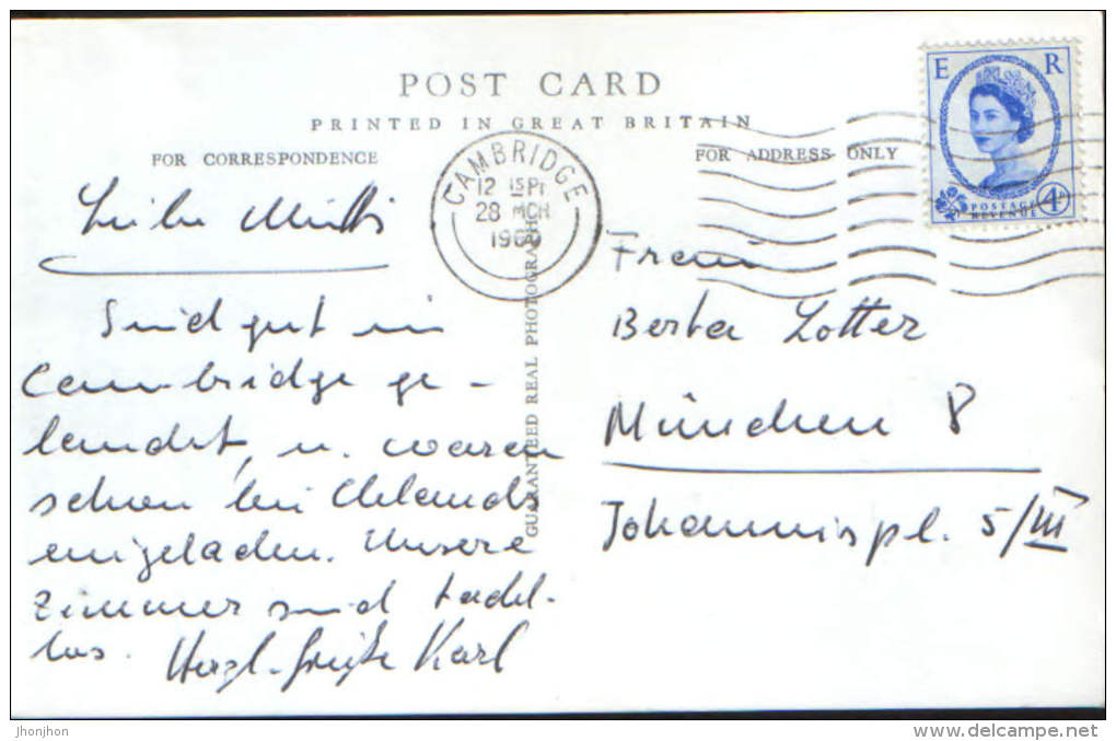 England- Postcard Circulated In 1960-Cambridge-The Bridge Of Sighs,St.John´s College-2/scans - Cambridge